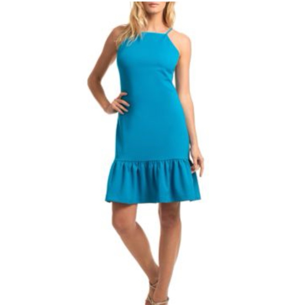 NWT Trina Turk Aneeka Teal Flounce Dress Size 16